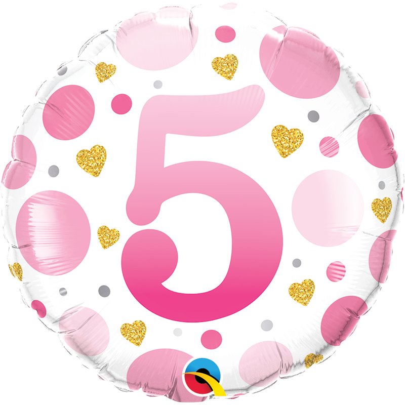 18in AGE 5 PINK DOTS FOIL BALLOON