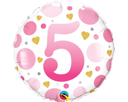 18in AGE 5 PINK DOTS FOIL BALLOON
