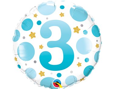 18in AGE 3 BLUE DOTS FOIL BALLOON