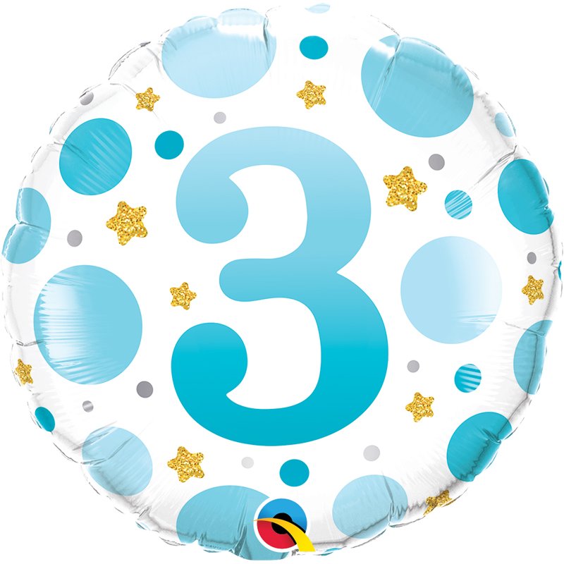 18in AGE 3 BLUE DOTS FOIL BALLOON