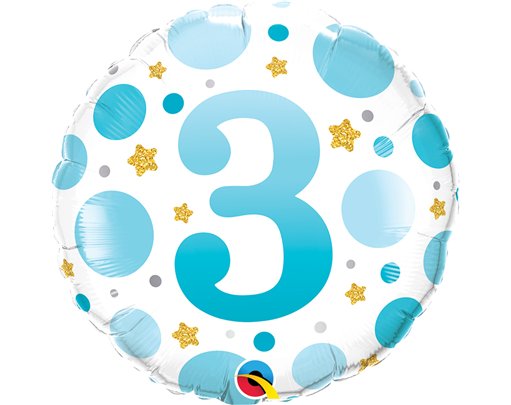 18in AGE 3 BLUE DOTS FOIL BALLOON