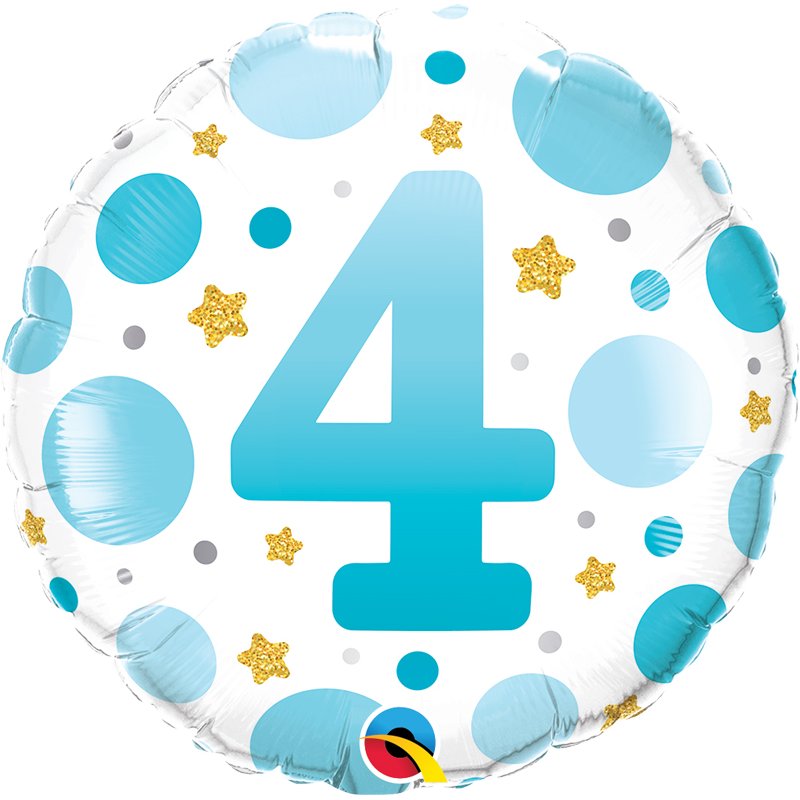 18in AGE 4 BLUE DOTS FOIL BALLOON