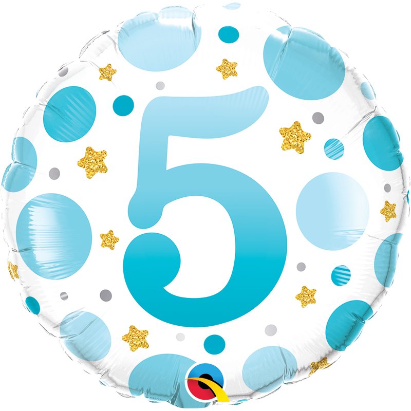18in AGE 5 BLUE DOTS FOIL BALLOON