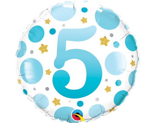 18in AGE 5 BLUE DOTS FOIL BALLOON