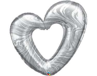 42in SILVER OPEN MARBLE HEART FOIL BALLOON