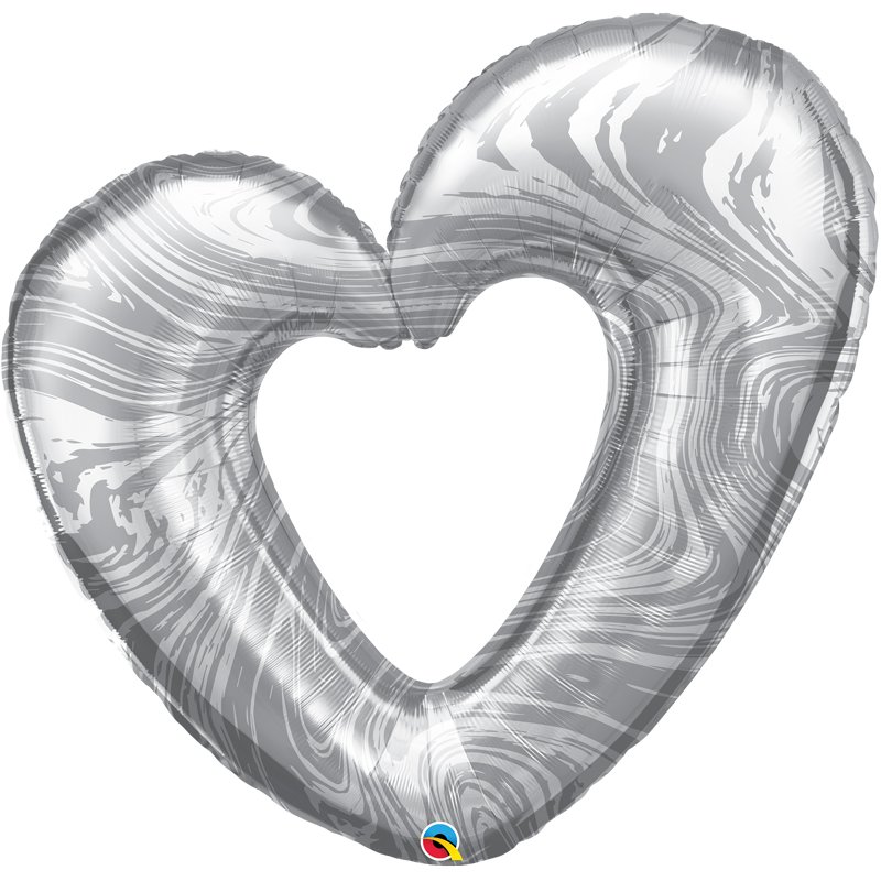 42in SILVER OPEN MARBLE HEART FOIL BALLOON