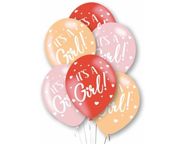 6PK 27cm IT'S A GIRL LATEX BALLOONS