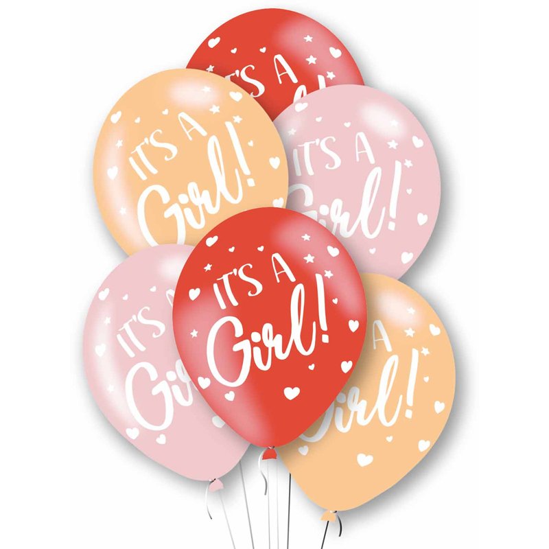 6PK 27cm IT'S A GIRL LATEX BALLOONS