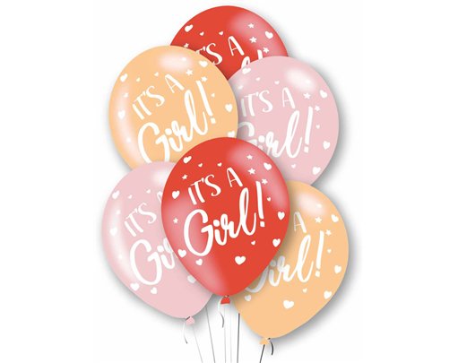 6PK 27cm IT'S A GIRL LATEX BALLOONS