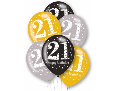 6PK 27cm AGE 21 LATEX BALLOONS