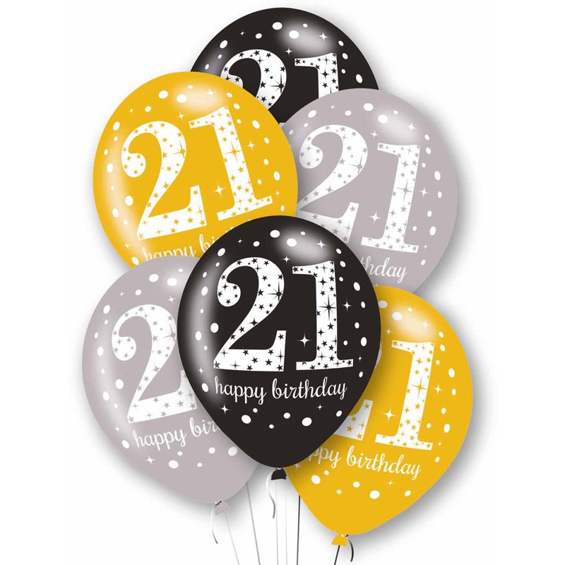 6PK 27cm AGE 21 LATEX BALLOONS