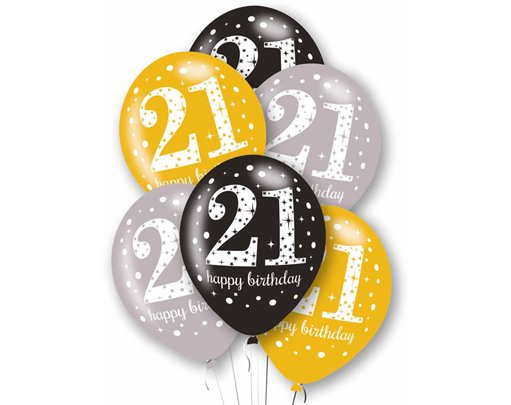 6PK 27cm AGE 21 LATEX BALLOONS