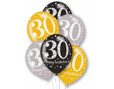 6PK 27cm AGE 30 LATEX BALLOONS