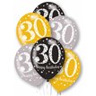 6PK 27cm AGE 30 LATEX BALLOONS