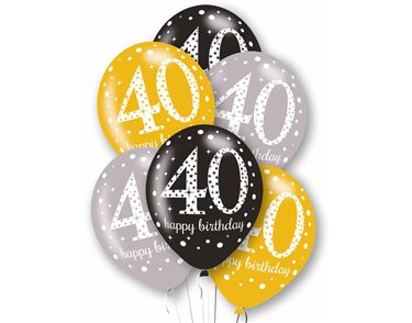 6PK 27cm AGE 40 LATEX BALLOONS