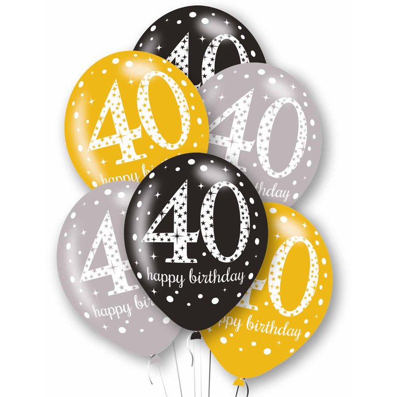 6PK 27cm AGE 40 LATEX BALLOONS
