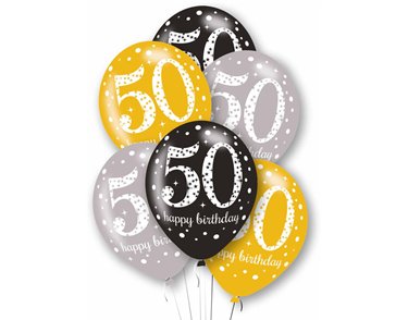 6PK 27cm AGE 50 LATEX BALLOONS