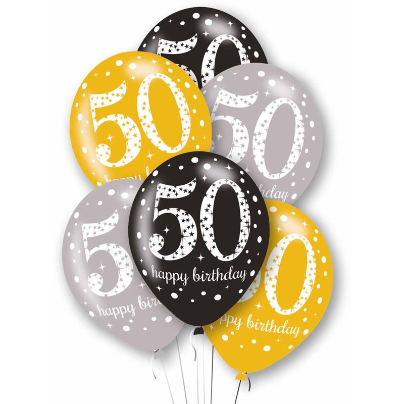 6PK 27cm AGE 50 LATEX BALLOONS
