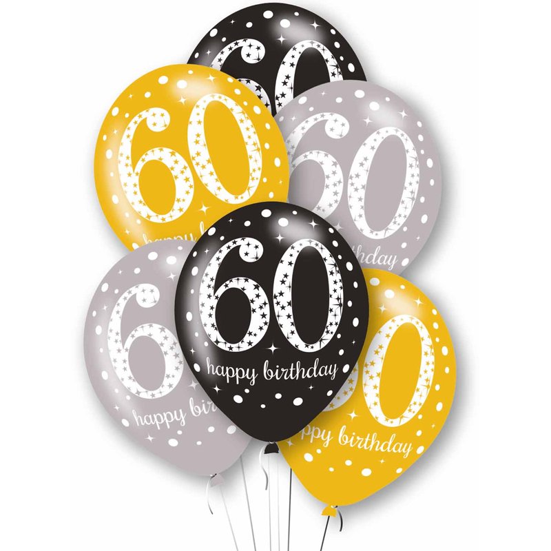 6PK 27cm AGE 60 LATEX BALLOONS