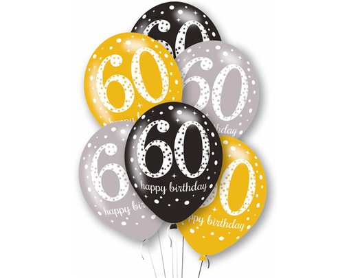 6PK 27cm AGE 60 LATEX BALLOONS