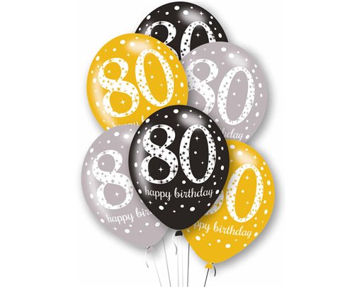 6PK 27cm AGE 80 LATEX BALLOONS