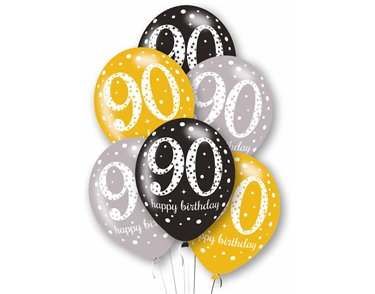 6PK 27cm AGE 90 LATEX BALLOONS