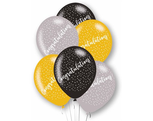 6PK 27cm CONGRATULATIONS LATEX BALLOONS