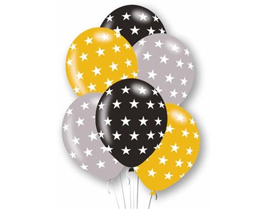 6PK 27cm STARS LATEX BALLOONS