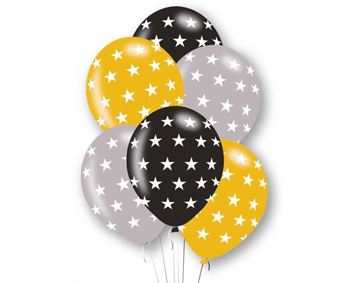6PK 27cm STARS LATEX BALLOONS