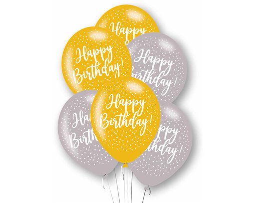 6PK 27cm HAPPY BIRTHDAY LATEX BALLOONS
