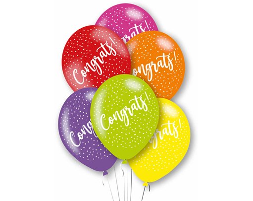 6PK 27cm CONGRATS LATEX BALLOONS