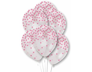 6PK PINK CONFETTI PRINT CLEAR BALLOONS