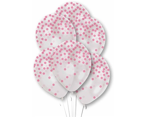 6PK PINK CONFETTI PRINT CLEAR BALLOONS