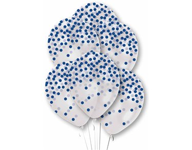 6PK BLUE CONFETTI PRINT CLEAR BALLOONS