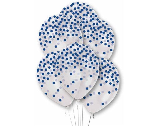 6PK BLUE CONFETTI PRINT CLEAR BALLOONS