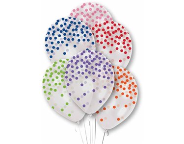 6PK RAINBOW CONFETTI PRINT CLEAR BALLOONS