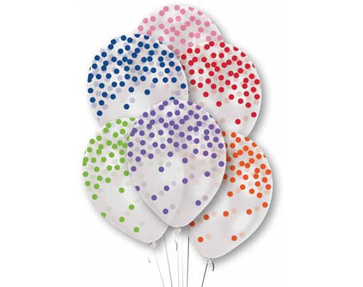6PK RAINBOW CONFETTI PRINT CLEAR BALLOONS