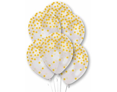 6PK GOLD CONFETTI PRINT CLEAR BALLOONS