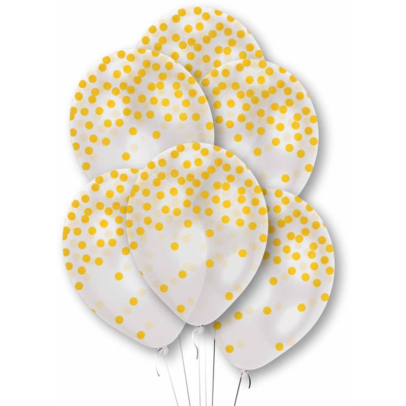 6PK GOLD CONFETTI PRINT CLEAR BALLOONS