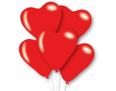 6PK MEDIUM RED HEARTS LATEX BALLOONS