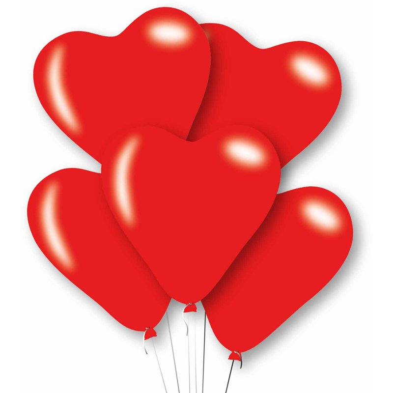 6PK MEDIUM RED HEARTS LATEX BALLOONS