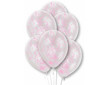6PK PREFILLED PINK CONFETTI CLEAR BALLOONS