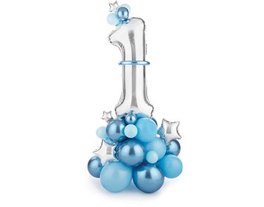 BLUE / SILVER NUMBER 1 BALLOON BOUQUET KIT