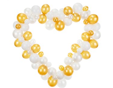 HEART SHAPED WHITE & GOLD BALLOON GARLAND WITH FRAME
