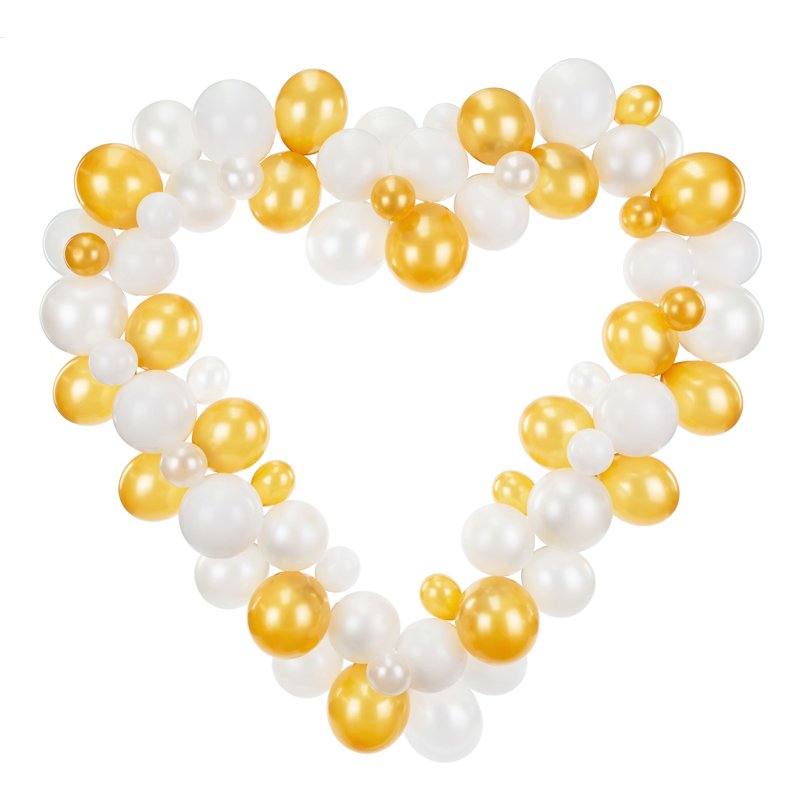 HEART SHAPED WHITE & GOLD BALLOON GARLAND WITH FRAME