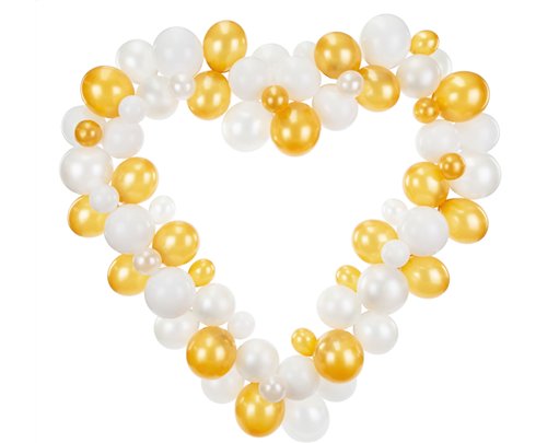 HEART SHAPED WHITE & GOLD BALLOON GARLAND WITH FRAME