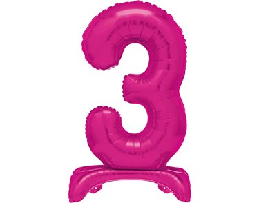 30in HOT PINK FOIL STANDING NUMERAL "3" BALLOON