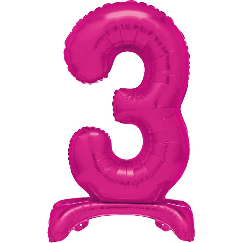 30in HOT PINK FOIL STANDING NUMERAL "3" BALLOON