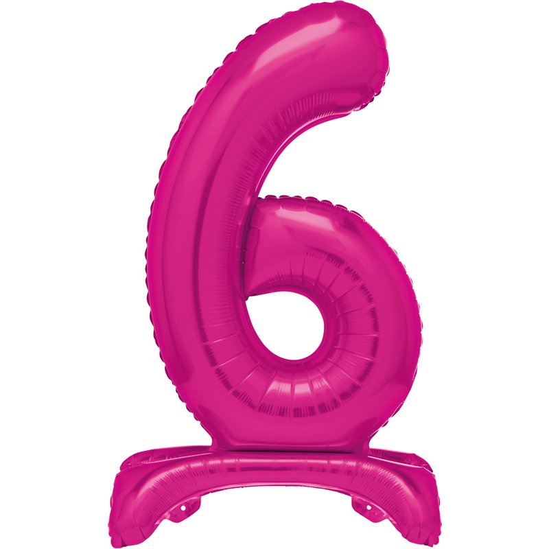 30in HOT PINK FOIL STANDING NUMERAL "6" BALLOON