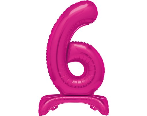 30in HOT PINK FOIL STANDING NUMERAL "6" BALLOON